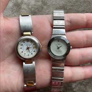 2pc LOT •KATHY IRELAND• & LA Express Vintage silver tone watches >> UNTESTED